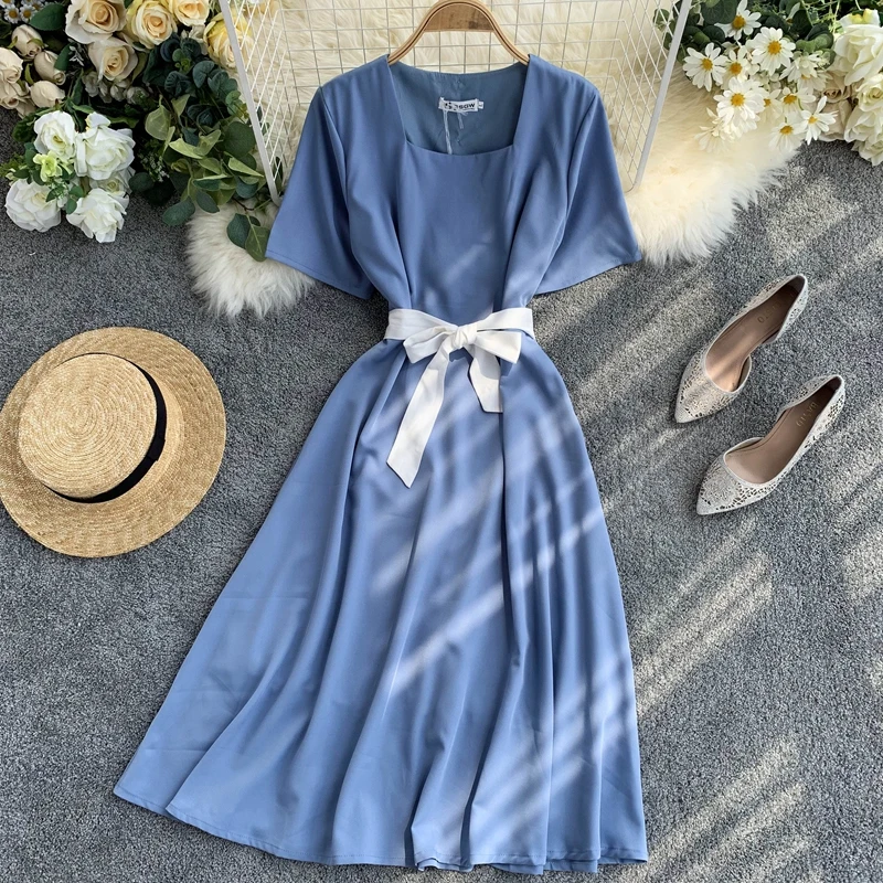 2019 new fashion women's dress temperament square collar hollow waist dress female long
2019 new fashion women's dress temperament square collar hollow waist dress female long
