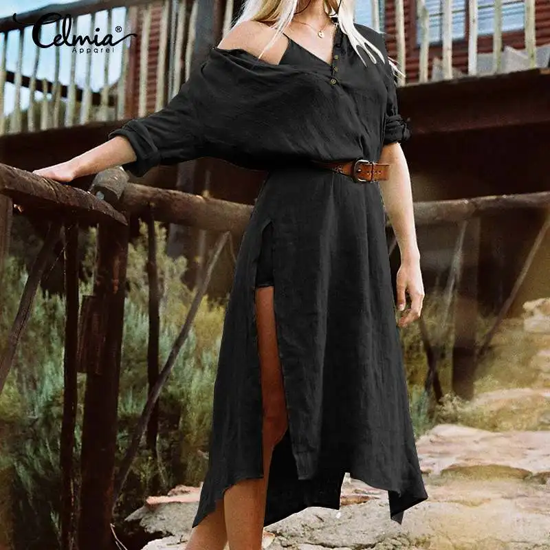 Women Casual Mid-calf Dress 2019 Celmia Summer Beach Sundress Long Sleeve Button Loose Female Party Vestidos Robe Plus Size 5XL
Women Casual Mid-calf Dress 2019 Celmia Summer Beach Sundress Long Sleeve Button Loose Female Party Vestidos Robe Plus Size 5XL