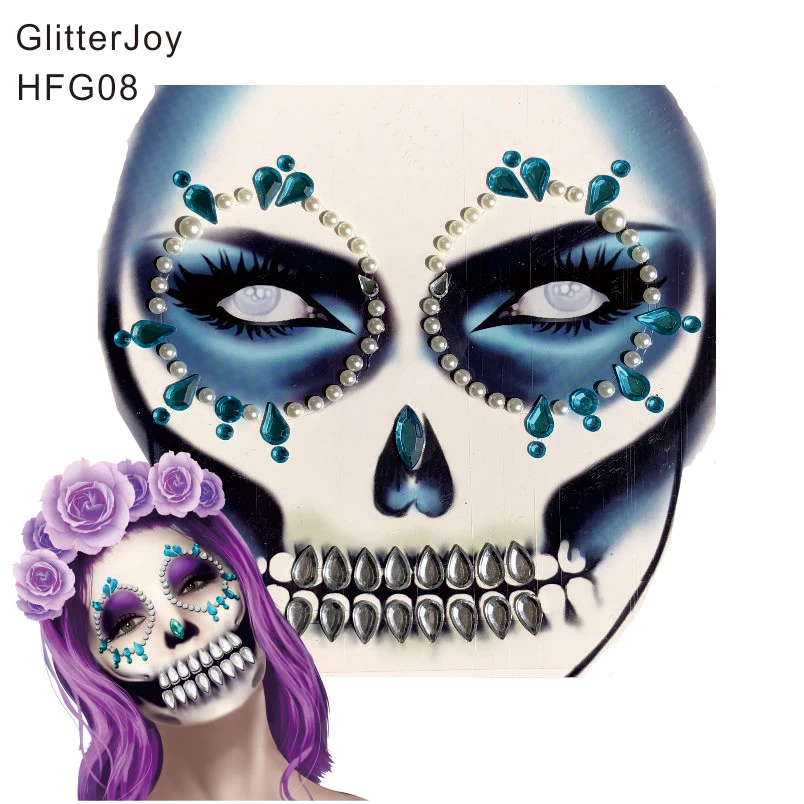 HFG08 1Pc Sugar Skull inspired Face Jewel with Gem Teeth Sticker for Carnival Makeup Body Art | Красота и здоровье