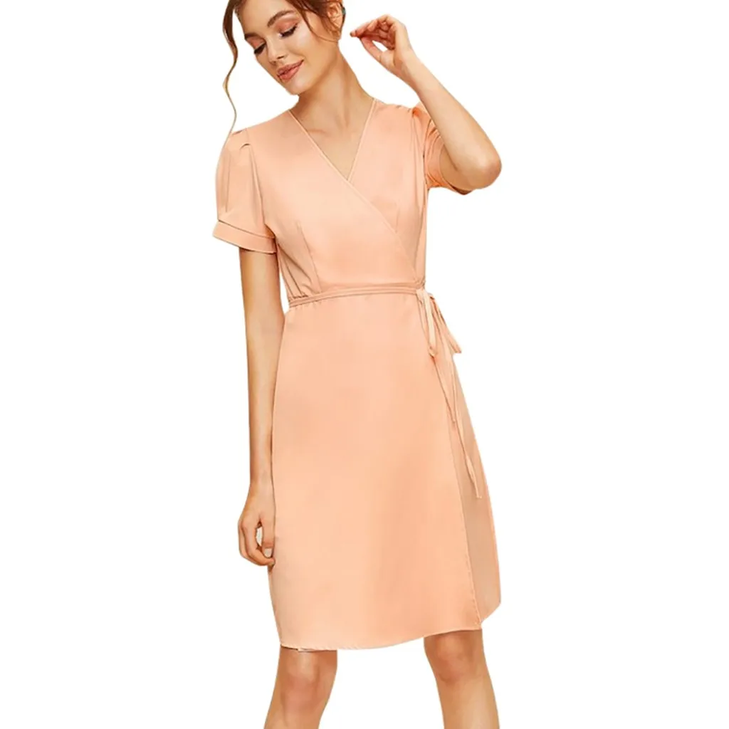 KLV 2019 Womens Fashion Bandage Dress V-Neck Short Sleeve Pure Color Knee Length Dress free shipping D4
KLV 2019 Womens Fashion Bandage Dress V-Neck Short Sleeve Pure Color Knee Length Dress free shipping D4