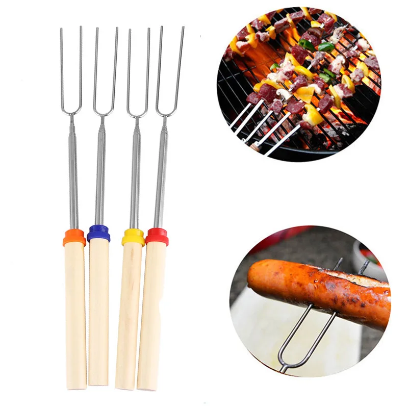 

1PC Picnic Camping Cooking Campfire Hot Dog Telescoping Roasting Fork Sticks Skewers BBQ Forks Outdoor Fork Kitchen Accessories