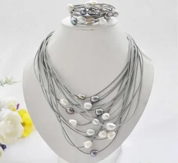 Hot sell Noble 15row 13mm black white gray rice pearl gray leather necklace & bracelet ^^^@^Noble style Natural Fine jew
Hot sell Noble 15row 13mm black white gray rice pearl gray leather necklace & bracelet ^^^@^Noble style Natural Fine jew