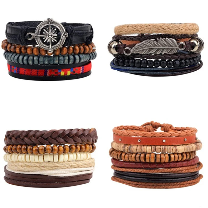 4pcs/set Handmade Boho Gypsy Hippie Black Leather Rope Cord Brown Blue Wood Bead Hamsa Wing Charm Stacked Wrap Bracelets for Man
4pcs/set Handmade Boho Gypsy Hippie Black Leather Rope Cord Brown Blue Wood Bead Hamsa Wing Charm Stacked Wrap Bracelets for Man