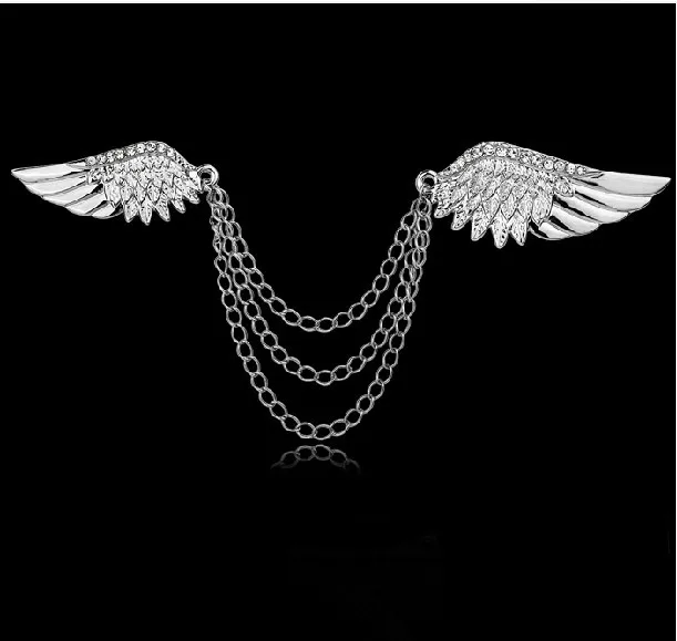 Высококачественная Серебряная Стразы Крыло ангела цепочка с кисточкой булавка