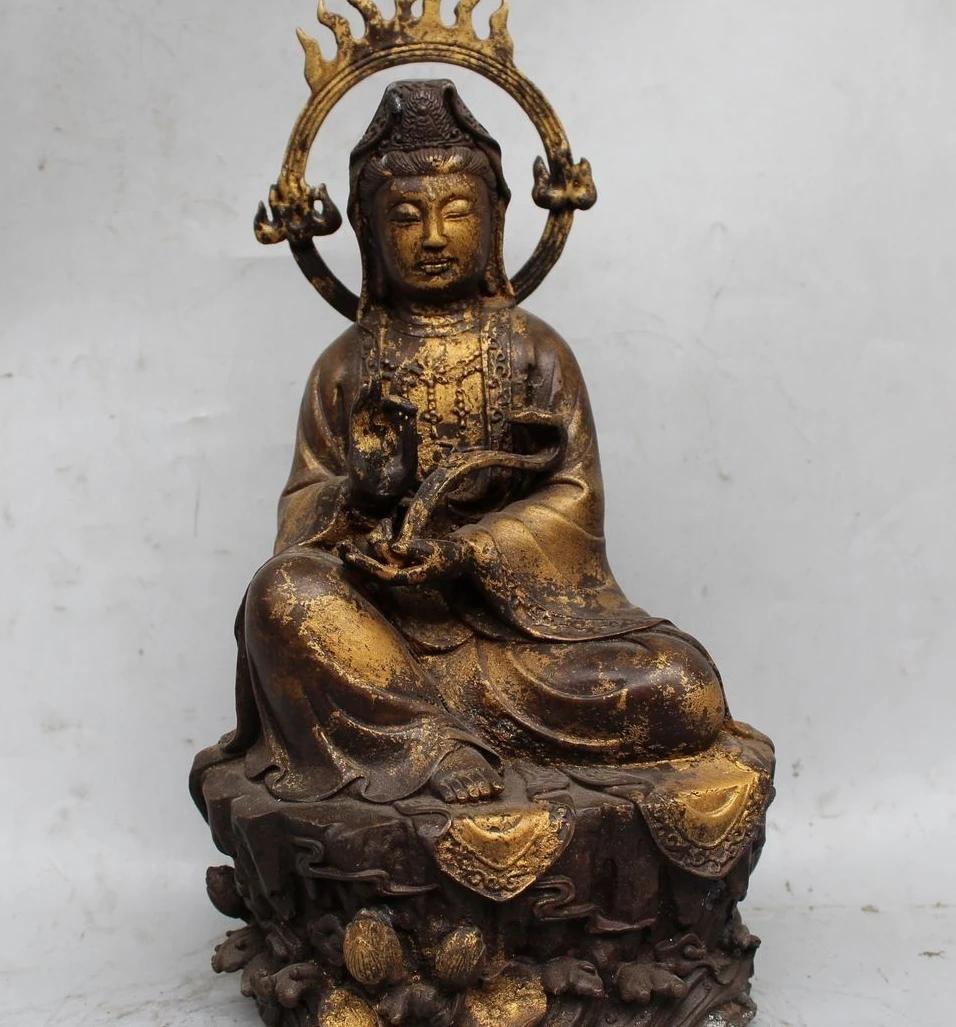 12" Chinese Buddhism Bronze Gild Seast Ru Yi Kwan-yin Guan Yin Goddess Statue
12" Chinese Buddhism Bronze Gild Seast Ru Yi Kwan-yin Guan Yin Goddess Statue