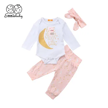 3Pcs Newborn Infant Baby Boys Girls Long Sleeve Moon Letter Printed Tops Romper Long Pants Headband Home Outfits Set Clothes
3Pcs Newborn Infant Baby Boys Girls Long Sleeve Moon Letter Printed Tops Romper Long Pants Headband Home Outfits Set Clothes