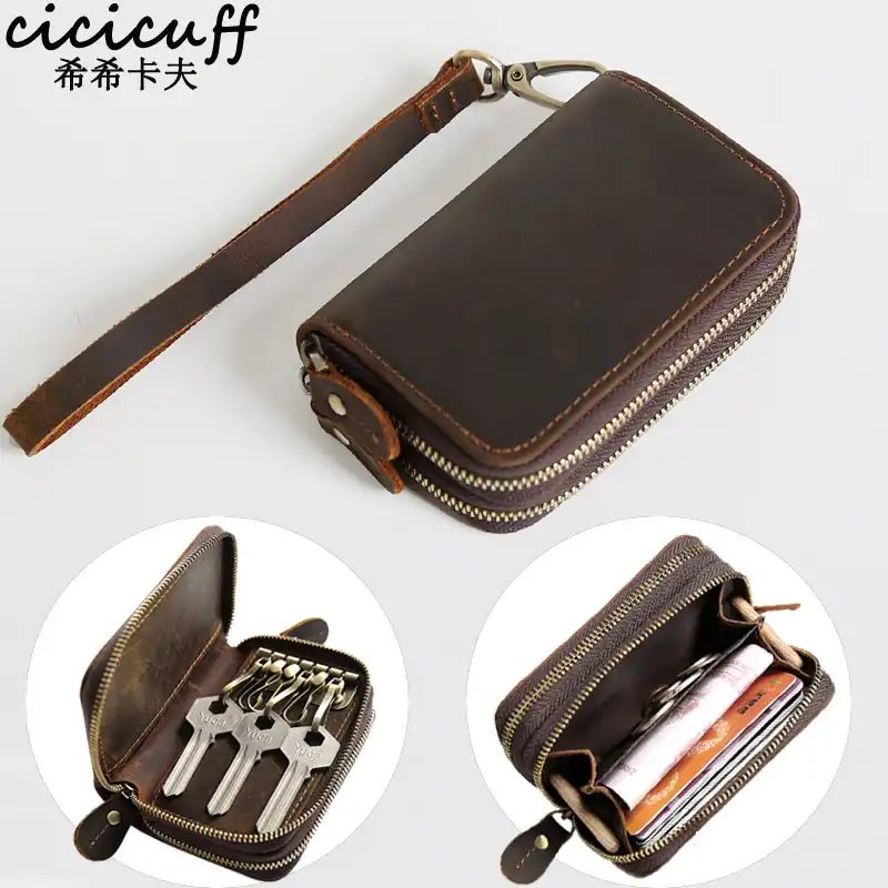 vintage genuine leather key wallet women keychain