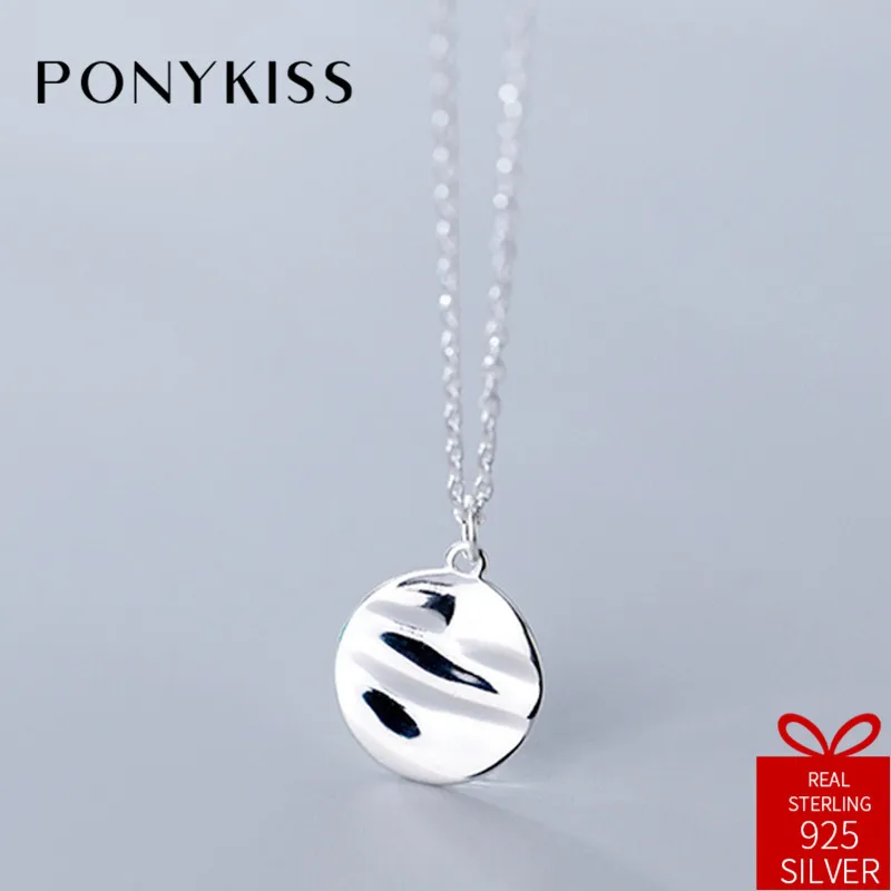 Ожерелье PONYKISS из серебра 100% пробы женское простой Гладкий Круглый Кулон