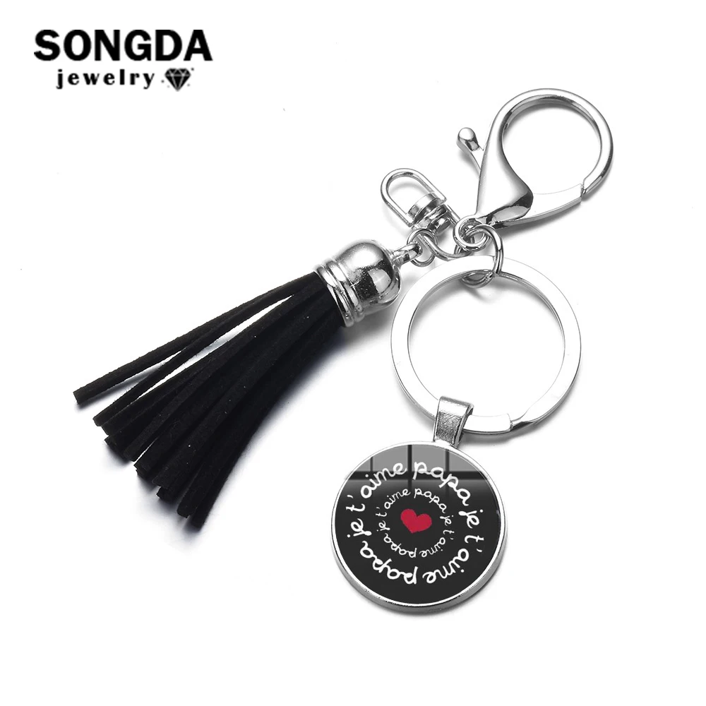 SONGDA 2019 New Simple French Je t'aime Papa Keychain Super Papa Quote Leather Tassel Key Chain Dad Father Best Gift Men Jewelry
SONGDA 2019 New Simple French Je t'aime Papa Keychain Super Papa Quote Leather Tassel Key Chain Dad Father Best Gift Men Jewelry