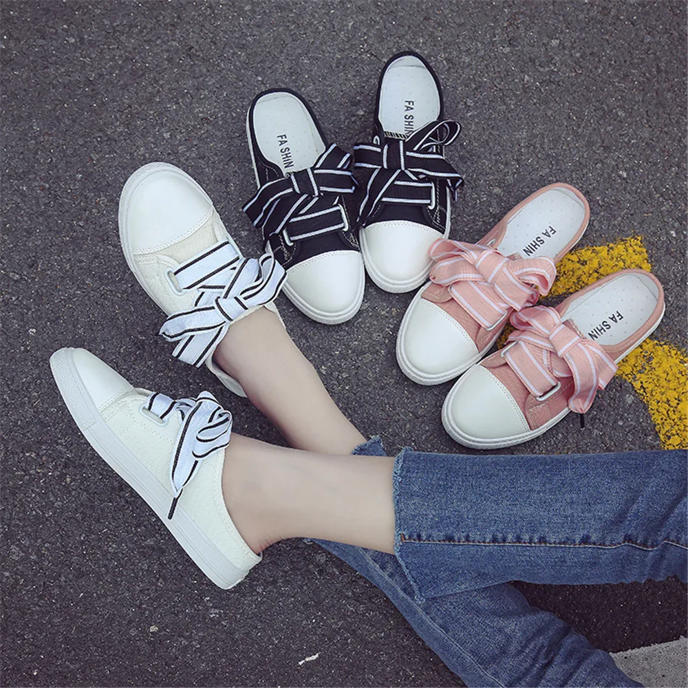 2019 New Women's Shoes Half Slippers Black Lace-up Round Toe Canvas Shoes Without Heel Korean Shoes White Ladies Pedals Slip-on
2019 New Women's Shoes Half Slippers Black Lace-up Round Toe Canvas Shoes Without Heel Korean Shoes White Ladies Pedals Slip-on