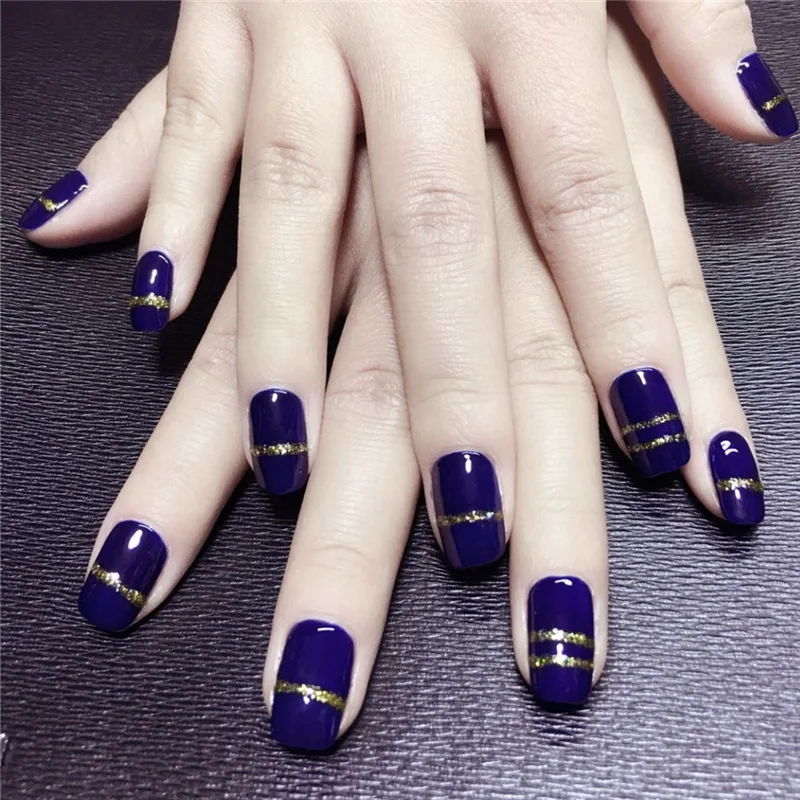 24pcs/set Simple Blue gold line design false nails,Middle-long size lady full nail tips finger Patch art tool Daily use
24pcs/set Simple Blue gold line design false nails,Middle-long size lady full nail tips finger Patch art tool Daily use