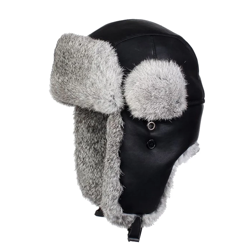 Black Genuine Leather Bomber Hats Real Rabbit Fur Aviator Hat Men's Winter Warm Earflaps Snow Cap Russian Ushanka Cossack
Black Genuine Leather Bomber Hats Real Rabbit Fur Aviator Hat Men's Winter Warm Earflaps Snow Cap Russian Ushanka Cossack