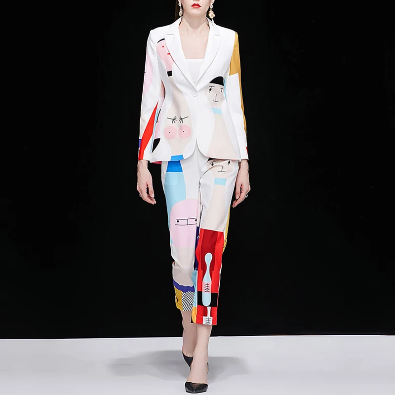 Spring Autumn Ekegant Women Cute Cartoon Pants Suits Blazer Slim Trousers Printing Outfits Quality Twin Sets
Spring Autumn Ekegant Women Cute Cartoon Pants Suits Blazer Slim Trousers Printing Outfits Quality Twin Sets