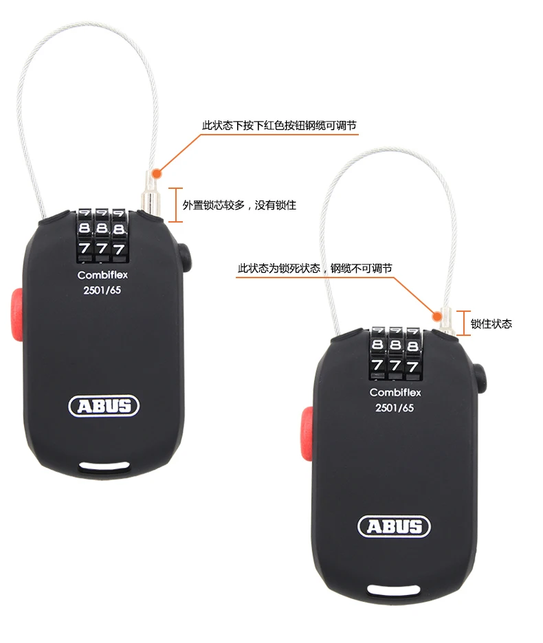 ABUS Cycling Bike Bicycle Ultralight Password Mini Lock Portable Code Lock Black