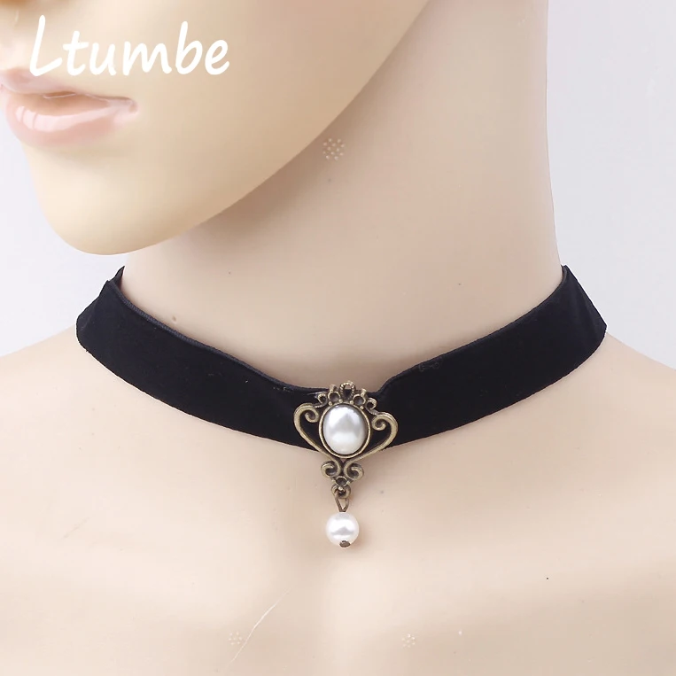 Ltumbe черный вельветовый в готическом стиле ожерелья Винтаж Имитация Жемчуга