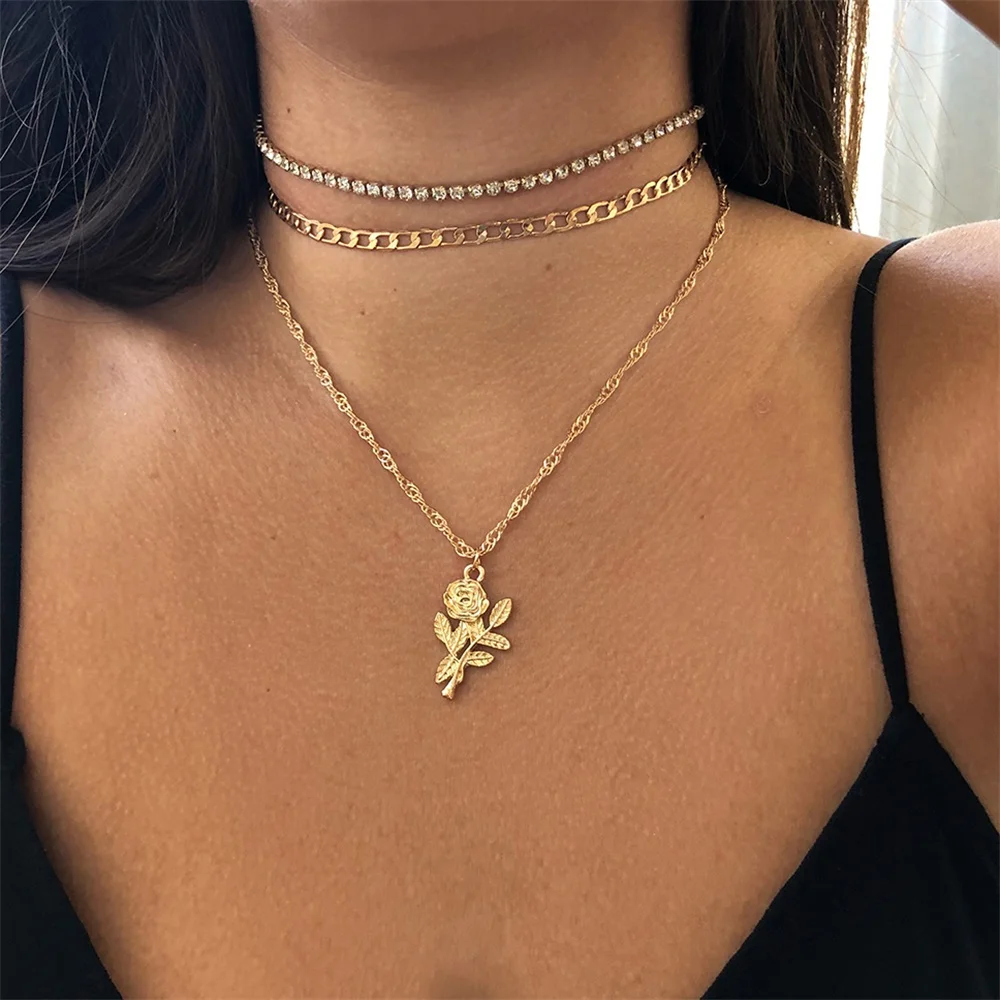 Vienkim Gold Color Rose Flower Pendant Multilayer Necklace Women Zircon Cuban Chain Charm Necklaces Female Statement Jewelry
Vienkim Gold Color Rose Flower Pendant Multilayer Necklace Women Zircon Cuban Chain Charm Necklaces Female Statement Jewelry