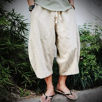 2018 summer new Chinese style linen loose thin section harem pants men's elastic waist strap fashion style pants large size
2018 summer new Chinese style linen loose thin section harem pants men's elastic waist strap fashion style pants large size