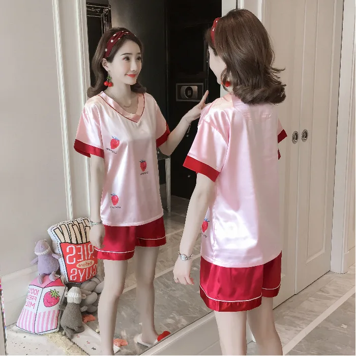 Silk pajamas V-neck ladies sling indoor home clothing pj pajamas for women set casual strawberry print summer pyjamas lingerie
Silk pajamas V-neck ladies sling indoor home clothing pj pajamas for women set casual strawberry print summer pyjamas lingerie