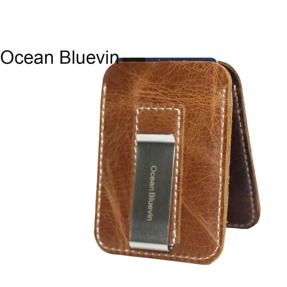 Кожаный держатель для карт OCEAN BLUEVIN кожаный в стиле ретро с золотым зажимом