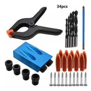 Woodworking Pocket Hole Jig Kit 6/8/10mm Angle Drill Guide Set Hole Puncher Locator Jig Drill Bit Set For DIY Carpentry Tools 
Woodworking Pocket Hole Jig Kit 6/8/10mm Angle Drill Guide Set Hole Puncher Locator Jig Drill Bit Set For DIY Carpentry Tools