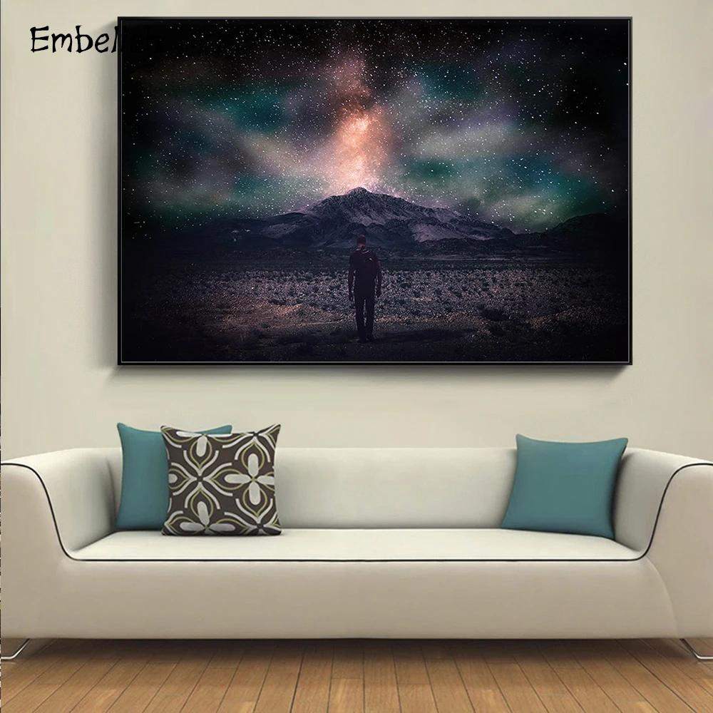 Фото Embelish 1 Pieces Man In Front Of Mountain Landscape HD Print Canvas Paintings For Living Room Modern Home Decor Framed Picture | Дом и сад