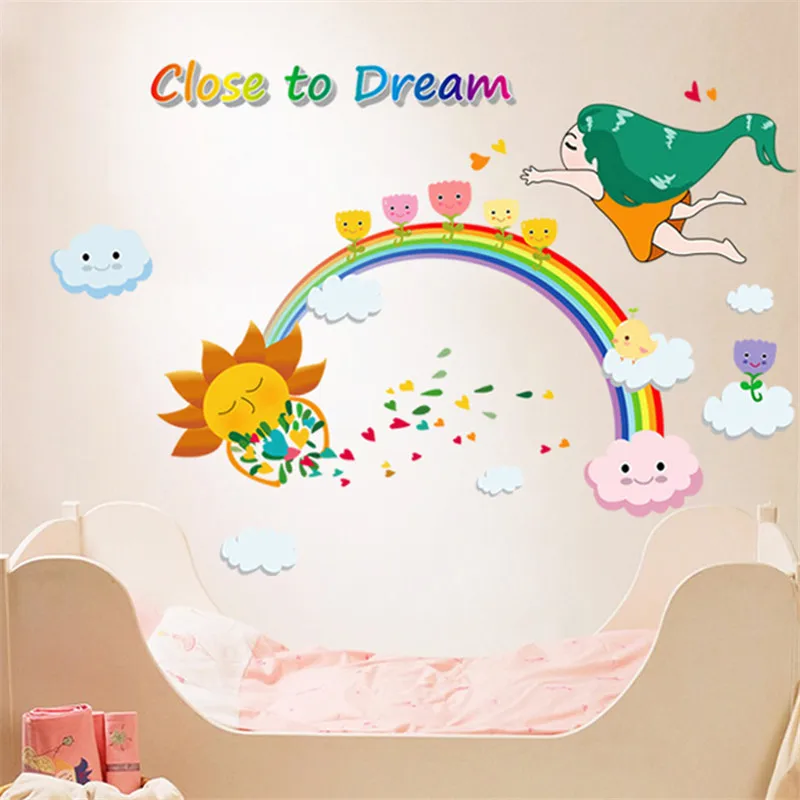Rainbow Dream cloud little girl cartoon wall sticker Kids room princess room bedroom wall decoration diy pvc removable wallpaper
Rainbow Dream cloud little girl cartoon wall sticker Kids room princess room bedroom wall decoration diy pvc removable wallpaper