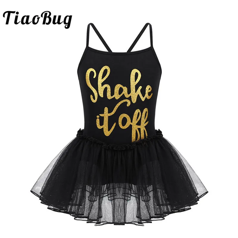 Фото TiaoBug черное платье для девочек с крестиком блестящее надписью балетное