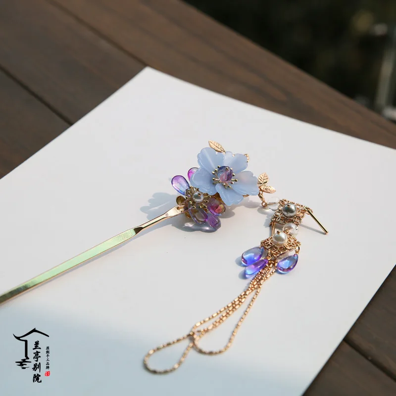 Qing Yan Vintage Original Handmade Hair Stick Hanfu Hair Jewelry San Sheng Shu Long Tassel Hair Clip Purple Blue Color Cos
Qing Yan Vintage Original Handmade Hair Stick Hanfu Hair Jewelry San Sheng Shu Long Tassel Hair Clip Purple Blue Color Cos