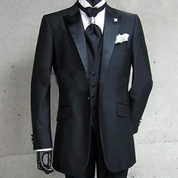 Black Formal Wedding Groom Tuxedos New Peaked Lapel Men Suits Custom 3 Piece Business Male Suit Jacket Pants Vest
Black Formal Wedding Groom Tuxedos New Peaked Lapel Men Suits Custom 3 Piece Business Male Suit Jacket Pants Vest