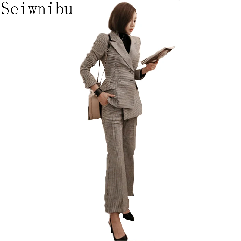 Women Suit With Belt Blazer Jacket Fashion Houndstooth Gray 2 Piece Set Double Breasted Turn-down Collar Office Lady Pant Suits
Women Suit With Belt Blazer Jacket Fashion Houndstooth Gray 2 Piece Set Double Breasted Turn-down Collar Office Lady Pant Suits