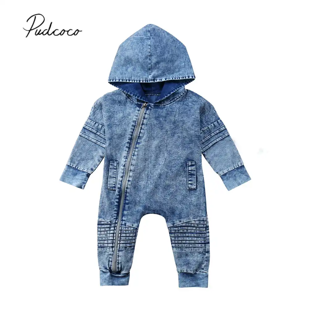 2018 brand new newborn toddler baby boy girl denim hooded romper