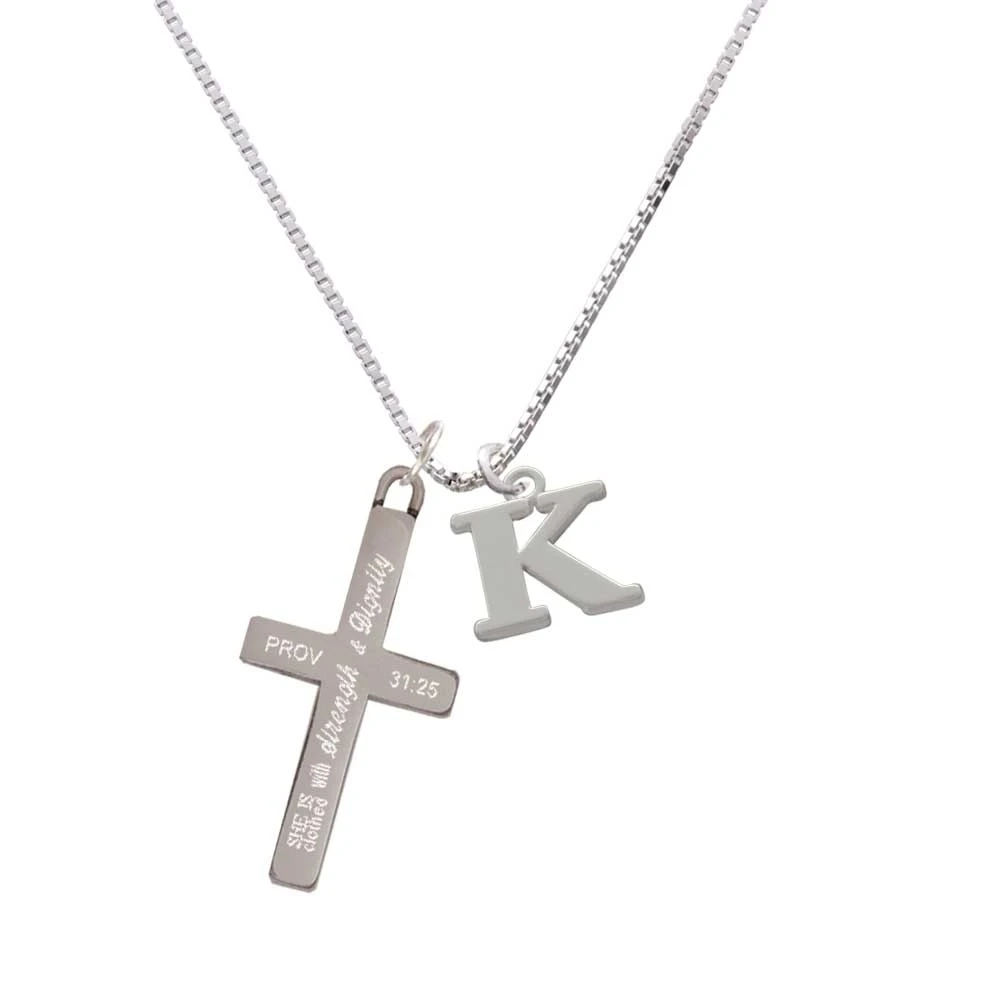 Large Initial - K - - Strength and Dignity - Cross Necklace