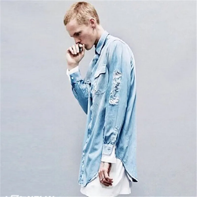 2018 High Streeet Ripped Denim Shirts Men Jeans New Fashion Water Washed Blue Distressed Loose Baggy Shirts S-XL
2018 High Streeet Ripped Denim Shirts Men Jeans New Fashion Water Washed Blue Distressed Loose Baggy Shirts S-XL