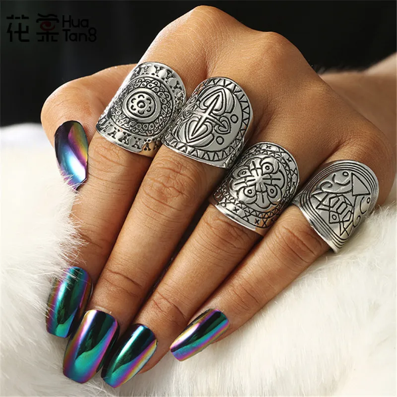 HuaTang Antique Silver Relief Big Flower Ring Carved Knuckle Wedding Rings Steampunk Anillos Anel Rings For Women 4 Pcs/Set 2591
HuaTang Antique Silver Relief Big Flower Ring Carved Knuckle Wedding Rings Steampunk Anillos Anel Rings For Women 4 Pcs/Set 2591