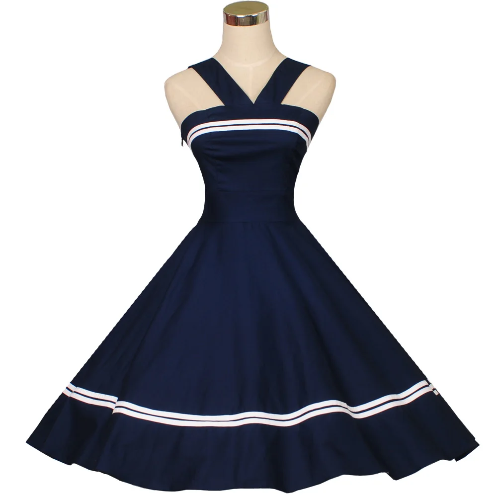 Women Dress Summer 50s 60s Style Swing Vintage Retro Rockabilly Dress Prom Ball Solid Cotton Casual Pin up Dress Darkblue
Women Dress Summer 50s 60s Style Swing Vintage Retro Rockabilly Dress Prom Ball Solid Cotton Casual Pin up Dress Darkblue