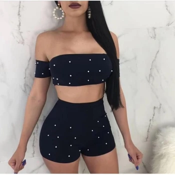 2019 Summer Fashion Beading Elegant Black Short Sleeve Suit Women's TOP&Pants Beaded Jumpsuit 2 Pieces Set Shorts Set Backless 
2019 Summer Fashion Beading Elegant Black Short Sleeve Suit Women's TOP&Pants Beaded Jumpsuit 2 Pieces Set Shorts Set Backless