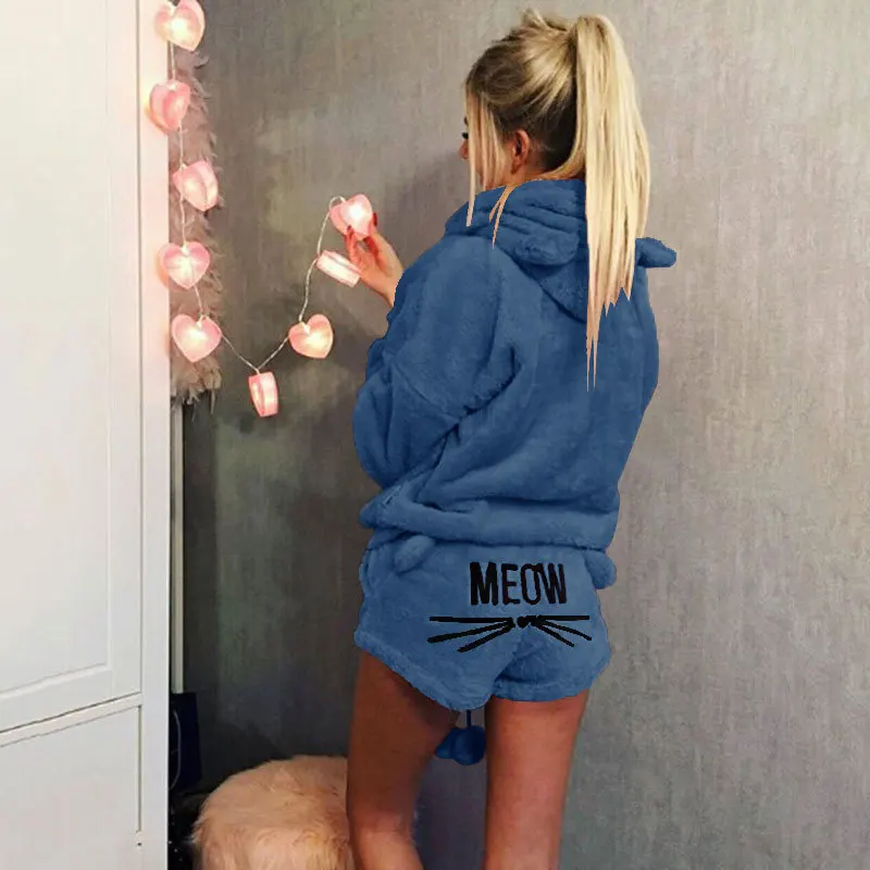 Fashion Women Winter Warm Pajamas Suit Plush Hoodie Cute Cartoon Cat Pattern Shorts HSJ88
Fashion Women Winter Warm Pajamas Suit Plush Hoodie Cute Cartoon Cat Pattern Shorts HSJ88