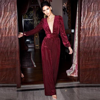 New Arrival Fashion Wine Red Velvet Jumpsuit High Quality Long Sleeve Deep V Neck Sexy Celebrity Evening Party Jumpsuits Vestido
New Arrival Fashion Wine Red Velvet Jumpsuit High Quality Long Sleeve Deep V Neck Sexy Celebrity Evening Party Jumpsuits Vestido