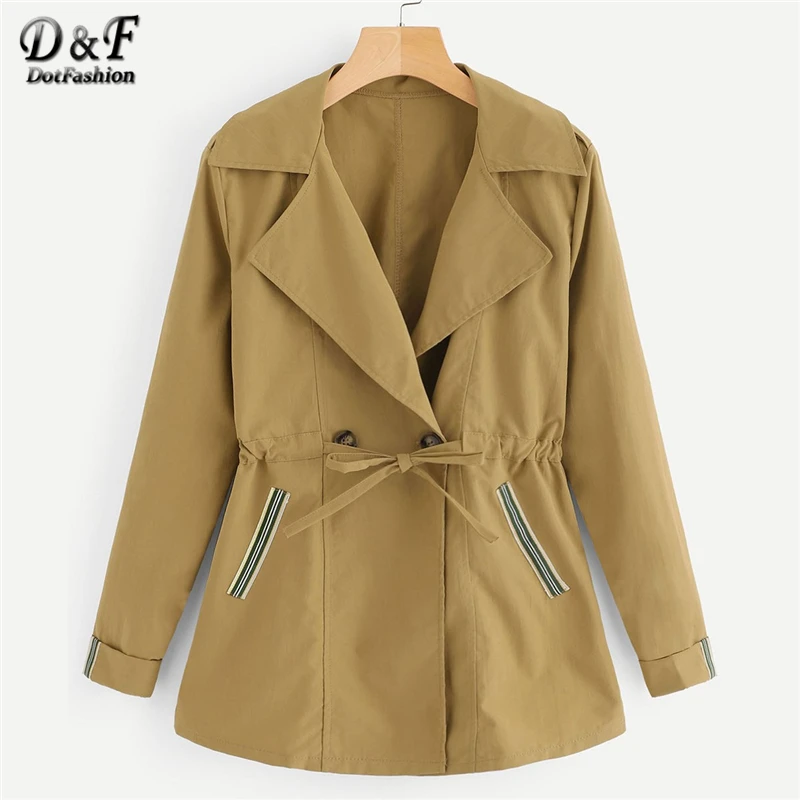Dotfashion Khaki Drawstring Waist Double Button Jackets Women 2019 Autumn Casual Long Coats Spring Notched Long Sleeve Outerwear
Dotfashion Khaki Drawstring Waist Double Button Jackets Women 2019 Autumn Casual Long Coats Spring Notched Long Sleeve Outerwear