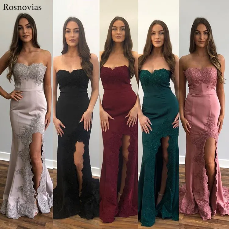 2019 Mermaid Evening Dresses Long Strapless Backless Side Split Sweep Train Lace Applique Sexy Prom Party Dresses Formal Gowns
2019 Mermaid Evening Dresses Long Strapless Backless Side Split Sweep Train Lace Applique Sexy Prom Party Dresses Formal Gowns