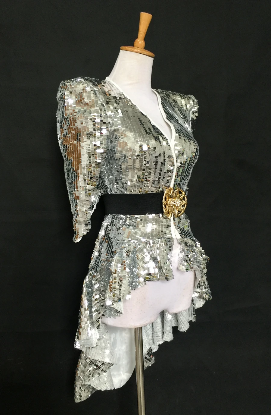 Stage Wear Sequined Shoulder Shiny Tuxedo Dress Costume Singer Guest