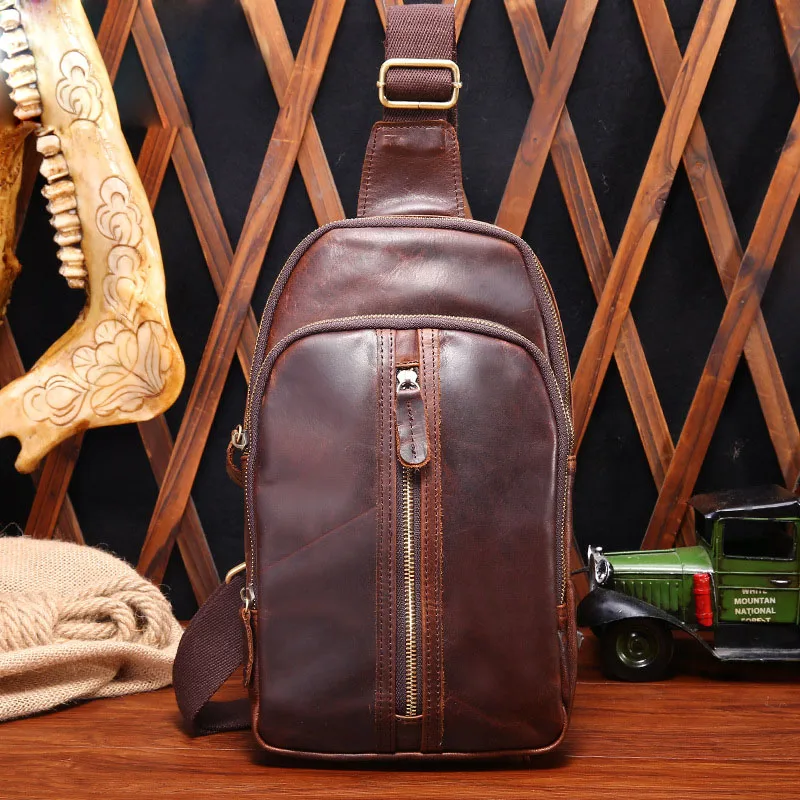 Vintage Crazy Horse Skin Genuine Leather Men Chest Pack Casual Male Crossbody Bags Travel Chest Bag Double Zipper Shoulder Bag 
Vintage Crazy Horse Skin Genuine Leather Men Chest Pack Casual Male Crossbody Bags Travel Chest Bag Double Zipper Shoulder Bag
