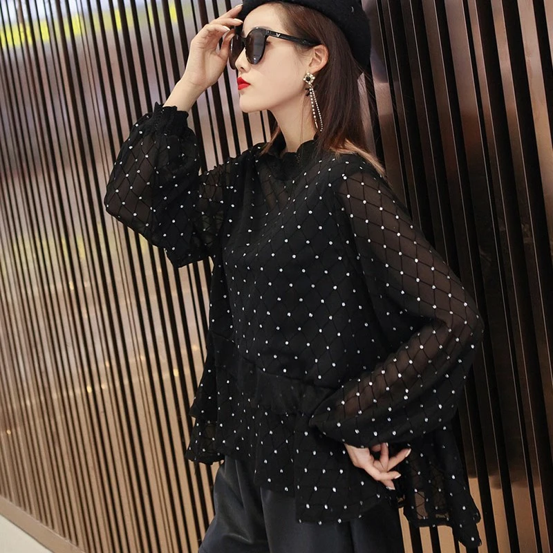 Plus Size Oversized Long Sleeve Ruffles Turleneck Lace Black Rhinestone Pearls Plaid Top Tshirt Women Vintage Loose T-Shirt Tee
Plus Size Oversized Long Sleeve Ruffles Turleneck Lace Black Rhinestone Pearls Plaid Top Tshirt Women Vintage Loose T-Shirt Tee