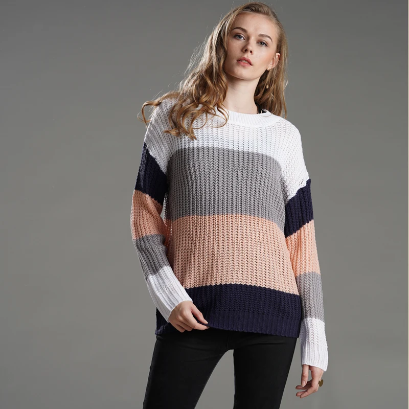 Women's sweater autumn and winter season warm striped round neck pullover sweater 2019 female loose large size casual sweater
Women's sweater autumn and winter season warm striped round neck pullover sweater 2019 female loose large size casual sweater