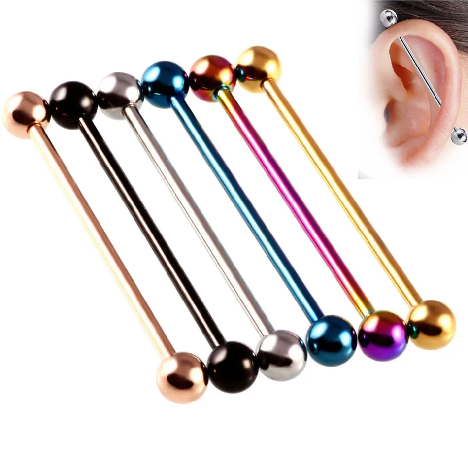 10pcs/lot Surgical Steel Ear Cartilage Piercing Industrial Barbell Earring Orelha Bar Earrings Body Jewelry 14G | Украшения и