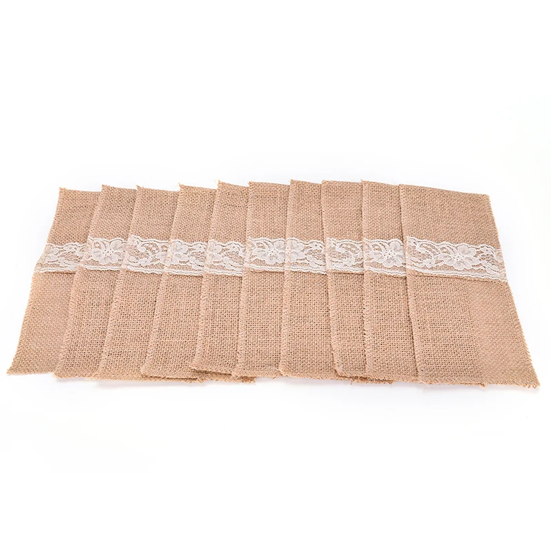 10 Pcs 24*10cm Vintage Shabby Chic Jute Burlap Lace Tableware Pouch Packaging Fork & Knife Burlap Holder Cutlery Pocket
10 Pcs 24*10cm Vintage Shabby Chic Jute Burlap Lace Tableware Pouch Packaging Fork & Knife Burlap Holder Cutlery Pocket