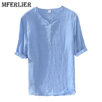MFERLIER Summer t shirt men linen men tshirt sleeve Size M-5XL 2 colors Blue and White colors
MFERLIER Summer t shirt men linen men tshirt sleeve Size M-5XL 2 colors Blue and White colors