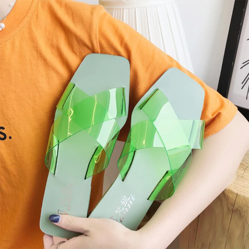 Summer New Outdoor Women Slippers Transparent Sweet Woman Shoes Cross Open Toe Candy Colors Flat Soft Sole Sandals Female | Обувь