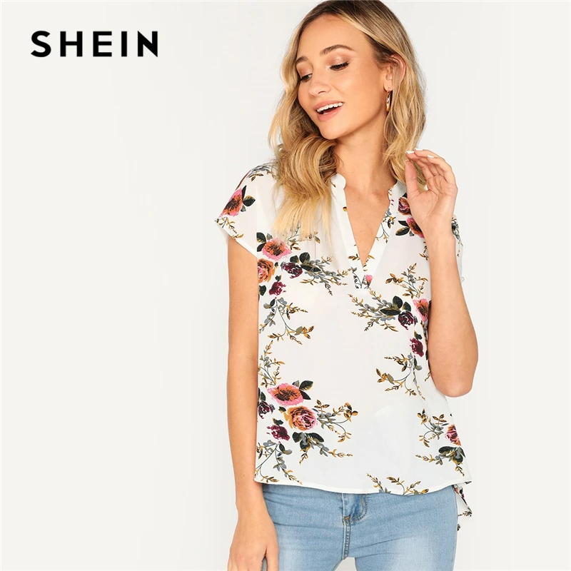 SHEIN Bohemian White V-cut Neck Dip Hem Floral Top Batwing Short Sleeve Blouse Women Summer 2019 Casual Tops and Blouses
SHEIN Bohemian White V-cut Neck Dip Hem Floral Top Batwing Short Sleeve Blouse Women Summer 2019 Casual Tops and Blouses
