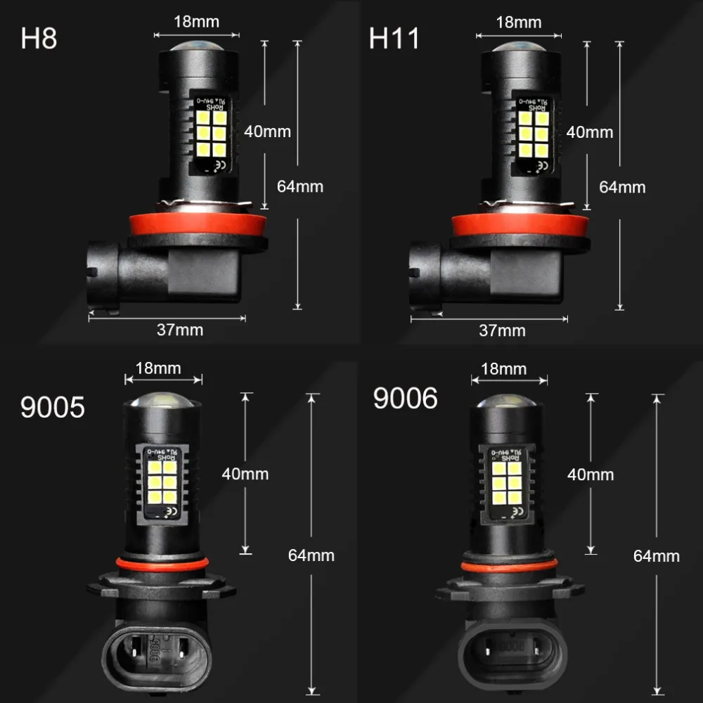 2 шт. H8 H11 LED HB4 9006 HB3 9005 туман лампочка 1200LM 6000 К белый вождение автомобиля днем Бег